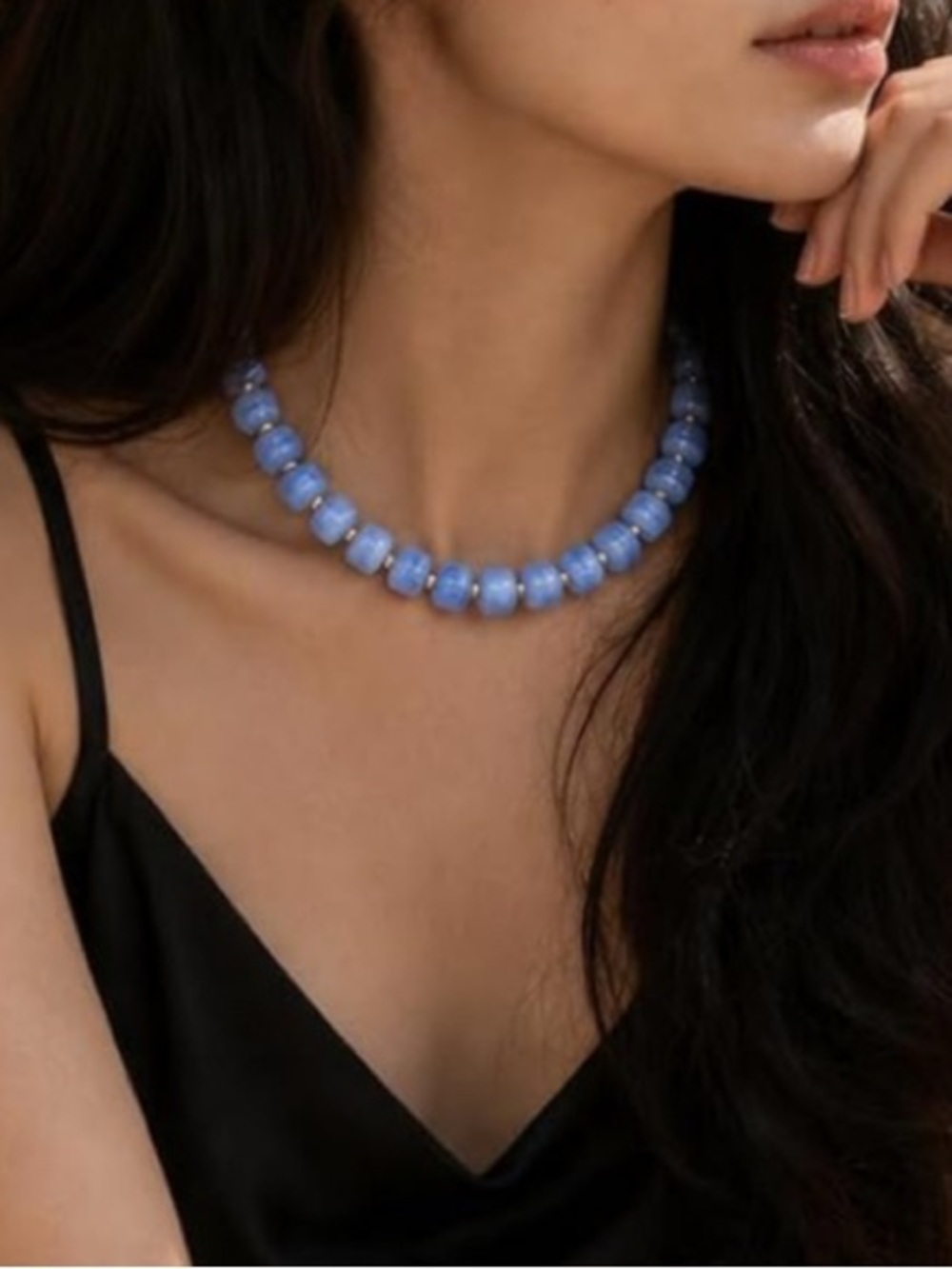 New! Blue Beaded Statement Necklace
